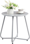 HollyHOME Round Metal Side Table, Rust-Resistant Patio Small Plant Stand, Outdoor 17.32'' Portable End Table for Balconies, Gardens, Living Rooms and Bedrooms, Grey