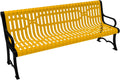 Heavy-Duty Outdoor Bench Thermoplastic Coated, Slatted Steel, Commercial-Grade Garden Bench, Made in America (Portable with Back, 6 Ft, Textured Yellow)