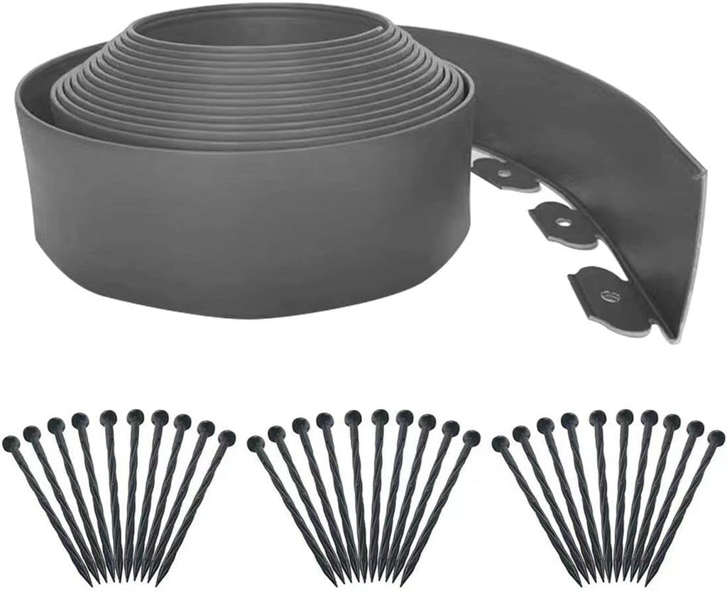 Landscape Edging 33ft,Garden Borders Edging [Extra Tall 4IN ] with 30pcs Spikes,Lawn Edging Kit Flexible Mini Plastic Fence for Grass Yard Flower Bed -Grey