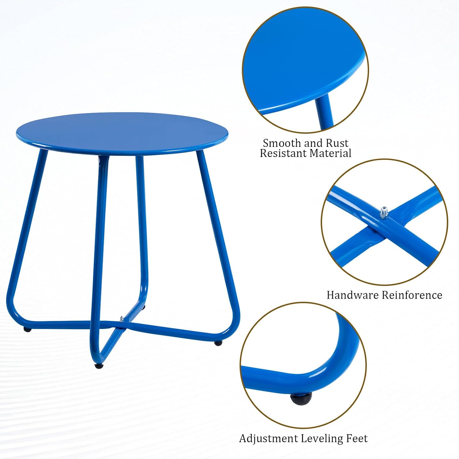 HollyHOME Round Metal Side Table, Rust-Resistant Patio Small Plant Stand, Outdoor 17.32'' Portable End Table for Balconies, Gardens, Living Rooms and Bedrooms, SkyBlue