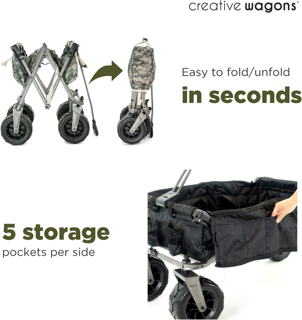 Creative Outdoor Push Pull Stroller Wagon, Beach Hauler XXL Deluxe with Canopy, Collapsible and Portable Heavy Duty Folding Cart, Supports up to 200lbs Weight Capacity, Giant 10" Wheels