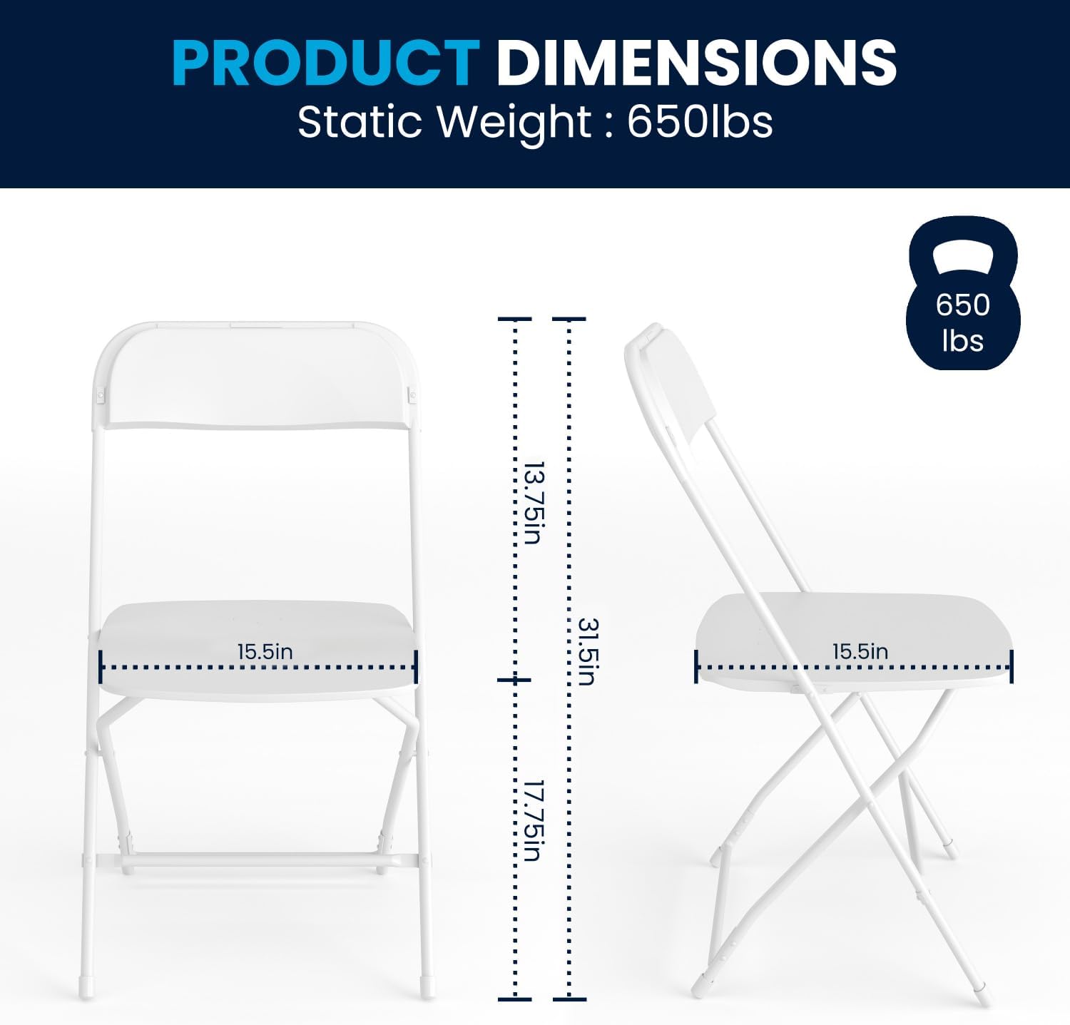 Flash Furniture Hercules Series Plastic Folding Chair - White - 20 Pack 650LB Weight Capacity Comfortable Event Chair-Lightweight Folding Chair