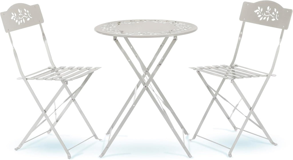 Alpine Corporation Indoor/Outdoor 3-Piece Bistro Set Folding Table and Chairs Patio Seating, White