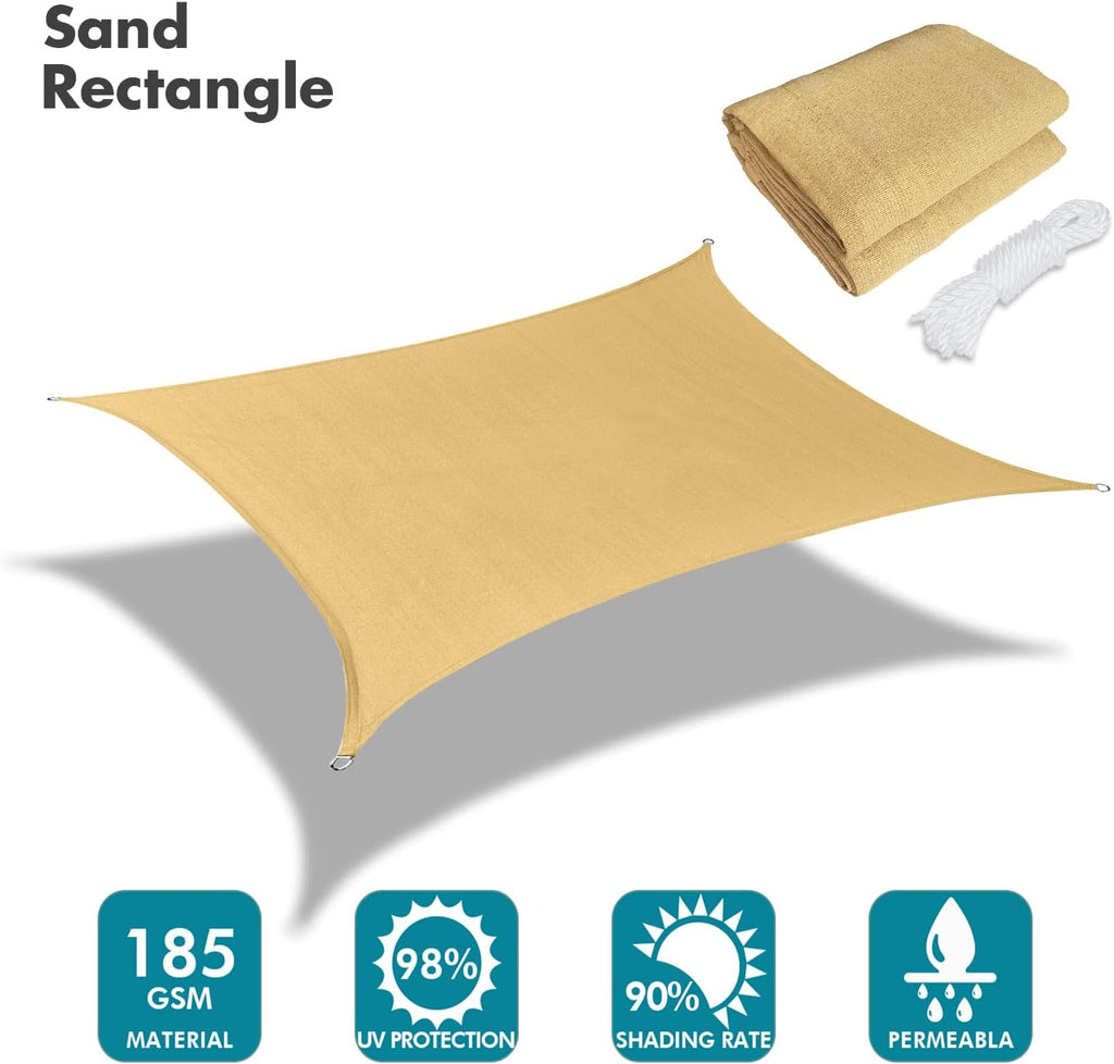 KANAGAWA 18'X24' Sand Custom Size Sun Shade Sail Rectangle UV Block Canopy Cover for Patio Backyard Lawn Garden Outdoor (Customized Available)