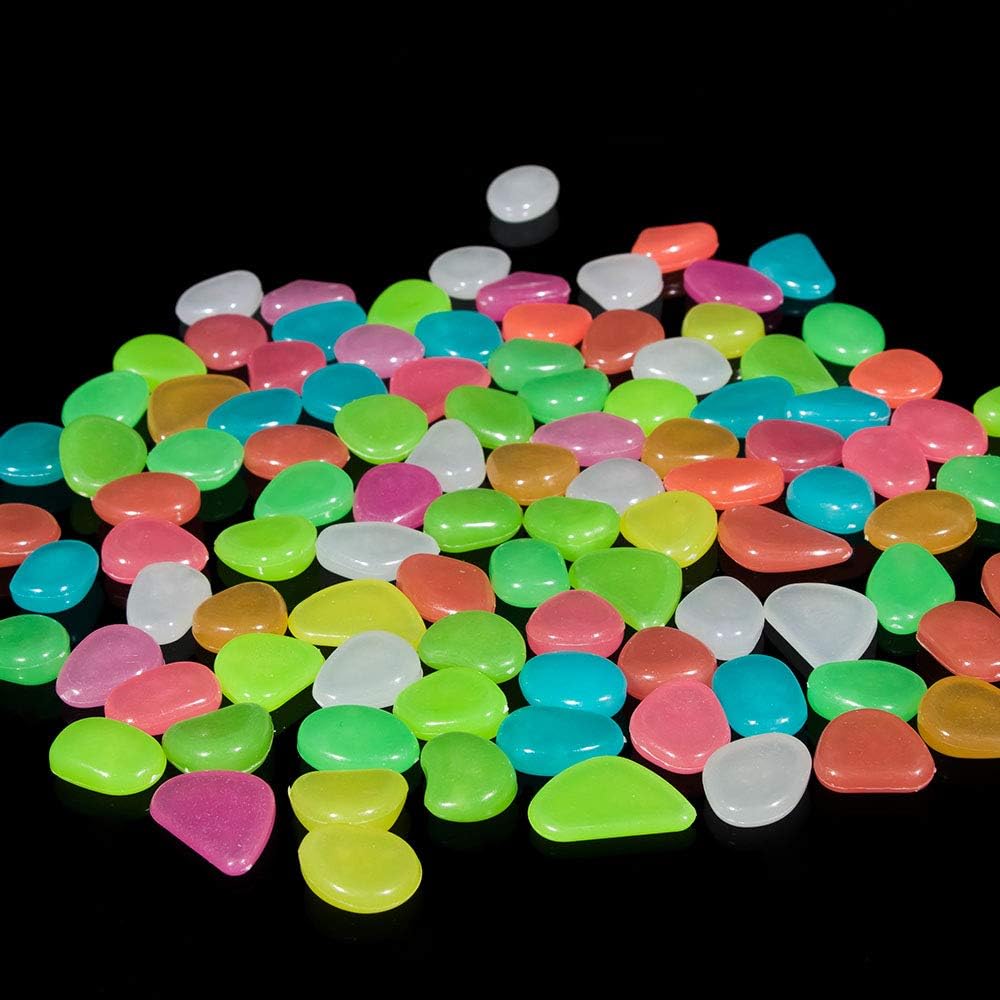 Oubest Glow in The Dark Pebbles/Glow Stones/Glowing Rocks Blue Decor for Garden/Fish Tank/Aquarium/Walkway/Driveway/Plant Pots/Bonsai (500, Multi-Colored)