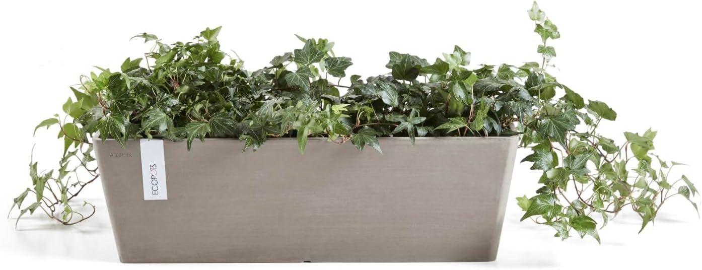 Ecopots Bruges Durable Modern Rectangular Indoor/Outdoor Recycled-Based Composite Flower Pot Planter, Taupe, 17.75"