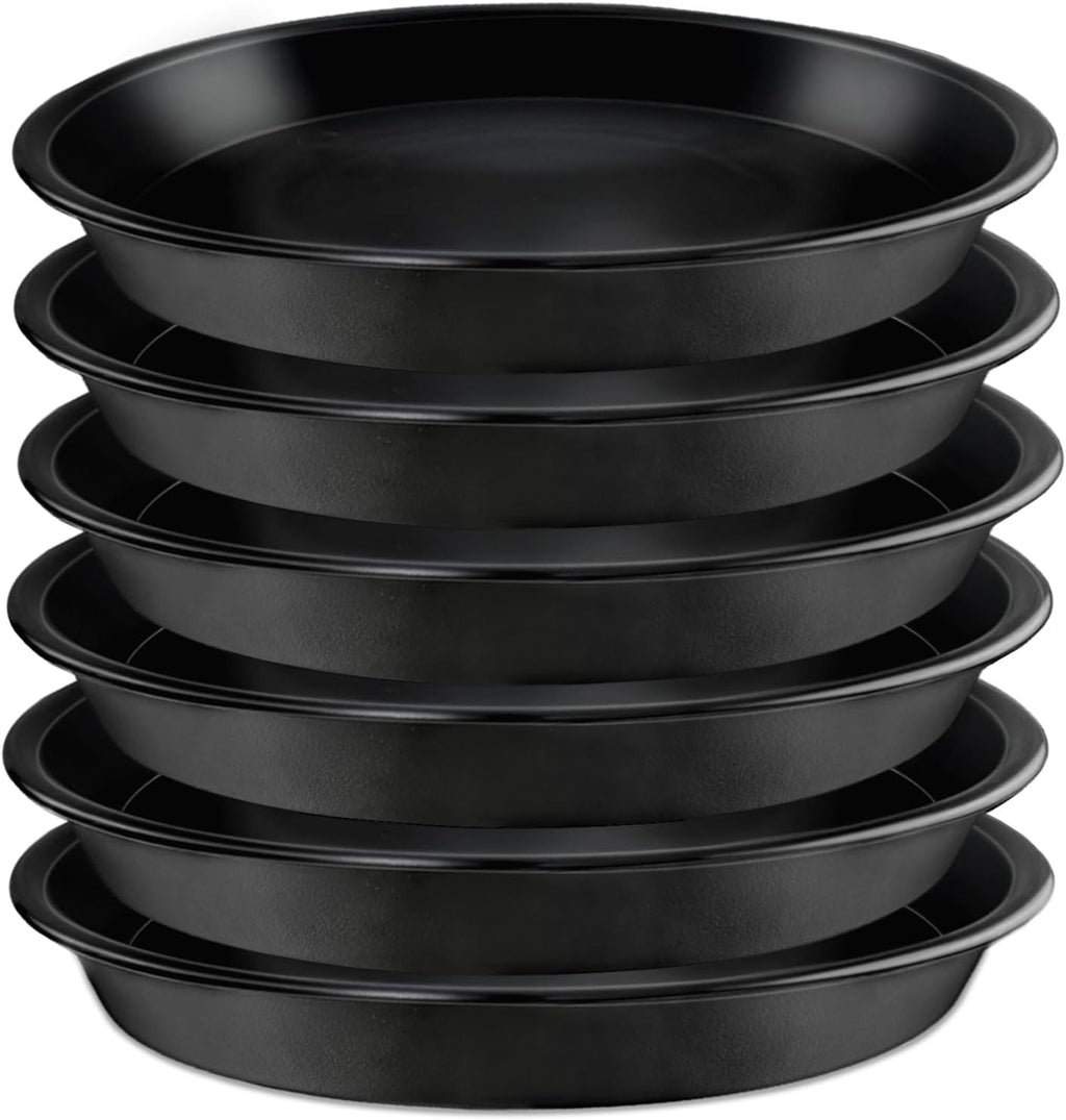6 Pack 10 Inch Black Round Plant Saucers, Thick PP Plastic Pot Trays for Large Planters, Durable Flower Pot Water Catcher Plates & Drip Trays for Indoor Outdoor Gardening