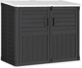 Greesum Outdoor Resin Storage Shed, 34 Cu.ft Horizontal Outdoor Storage Box Waterproof for Garden, Pool Storage, Garbage Cans, Black