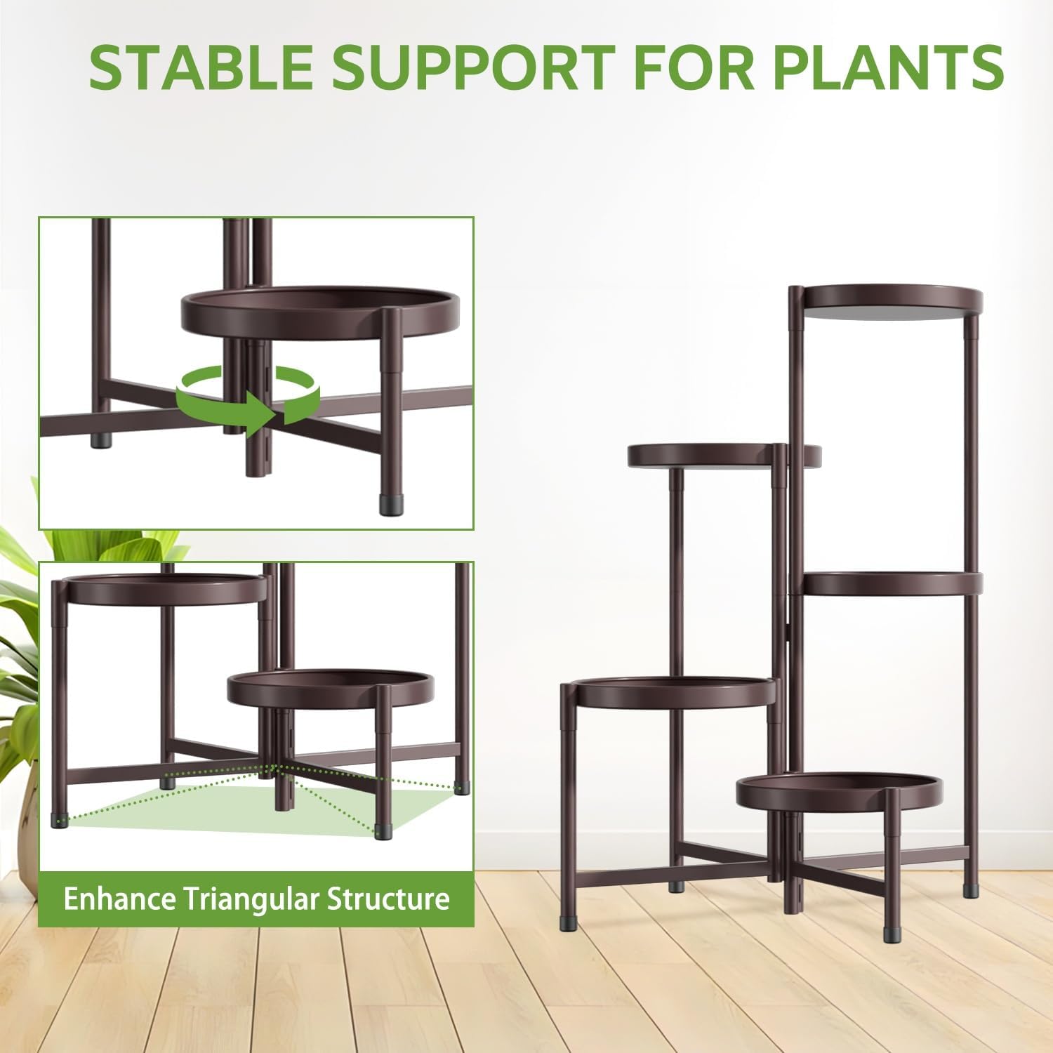 iDavosic.ly 5 Tier Large Plant Stand Indoor, 10 Inch Wide Tall Corner Metal Plant Stands Outdoor for Multiple Plants, Folding Tiered Flower Display Holder Rack Shelf, Violet Bronze