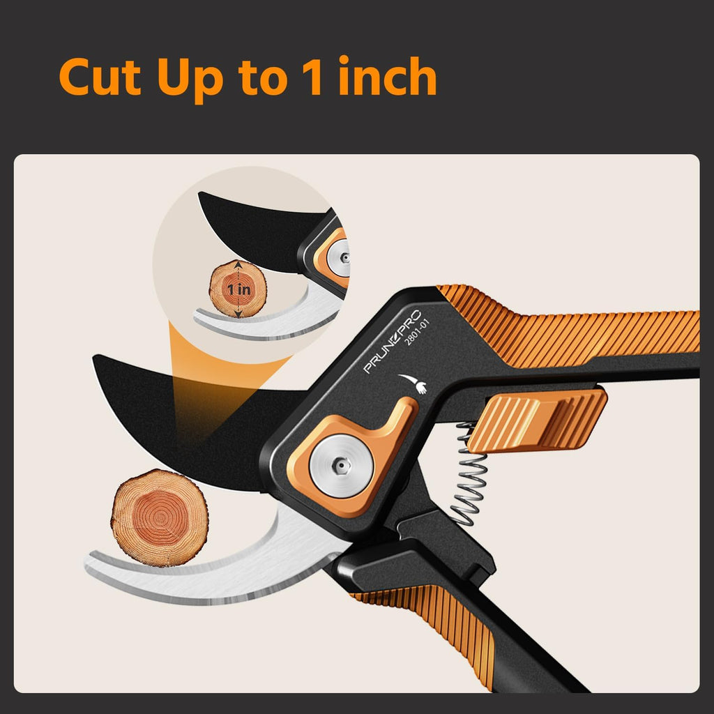 PrunePro Pruning Shears for Gardening Professional Bypass Hand Pruner Stainless Steel Sharp Blade Garden Scissors Plant Flower Garden Clipper Orange 2 Pack