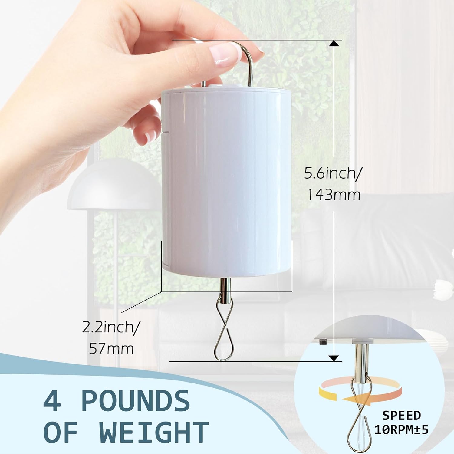 Wind Spinner Motor with Remote Controller,Mobile Battery Operated Motor Hanging Display Motor for Hanging Christmas Ornament Rotating Mirror Ball Baby Crib Wind Chimes Spiral -10 RPM