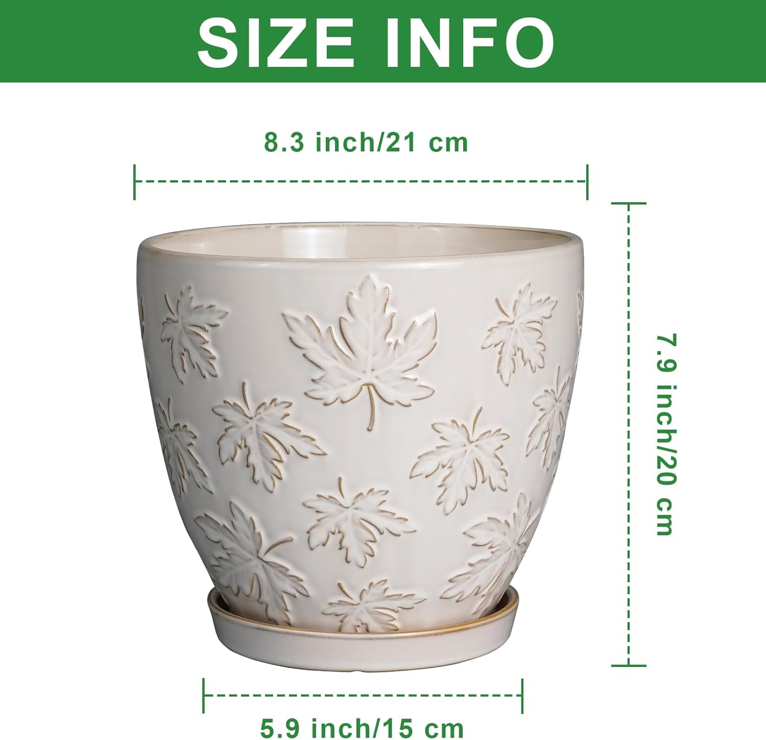 Ceramic Pots for Plants - 8 Inch Plant Pot with Drainage Hole and Saucer Large Planter Pot for Indoor Plants Outdoor Modern Flower Pot Home Decor White
