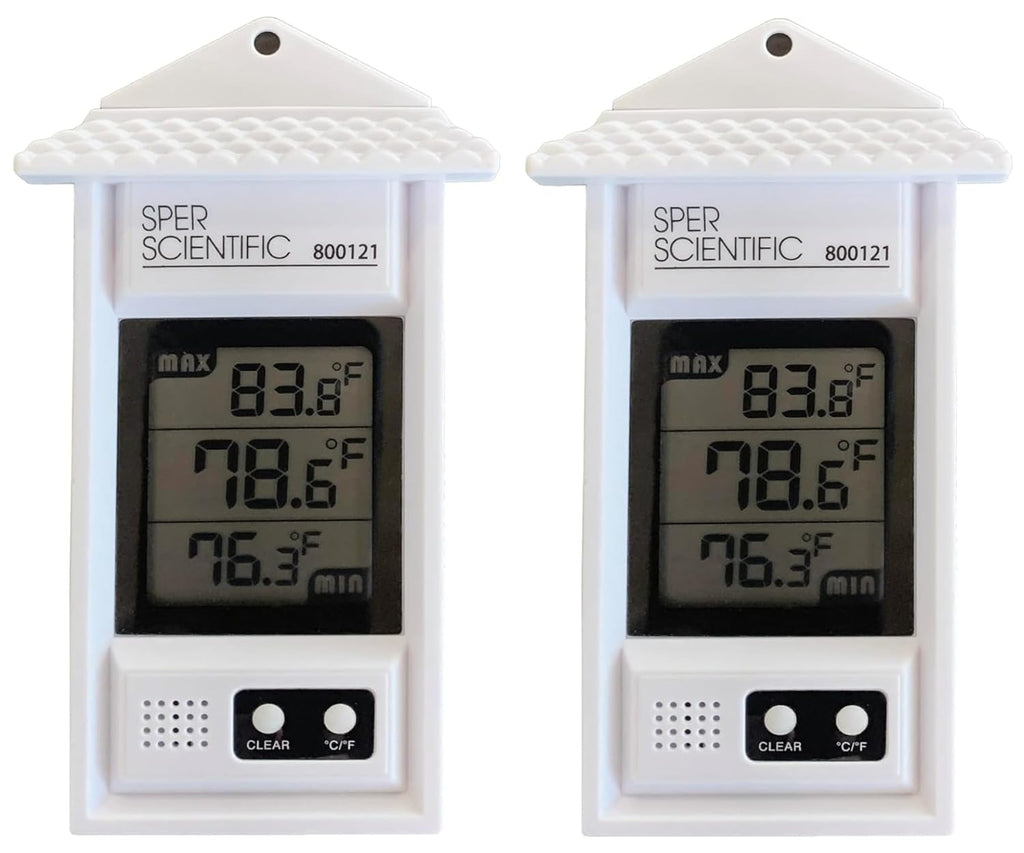 Sper Scientific Compact Digital Min/Max Thermometer 800121 - Wide Range Temperature Logger with Clear LCD Display - Ideal for Laboratories, Food Storage, HVAC & Greenhouses - 2 pc