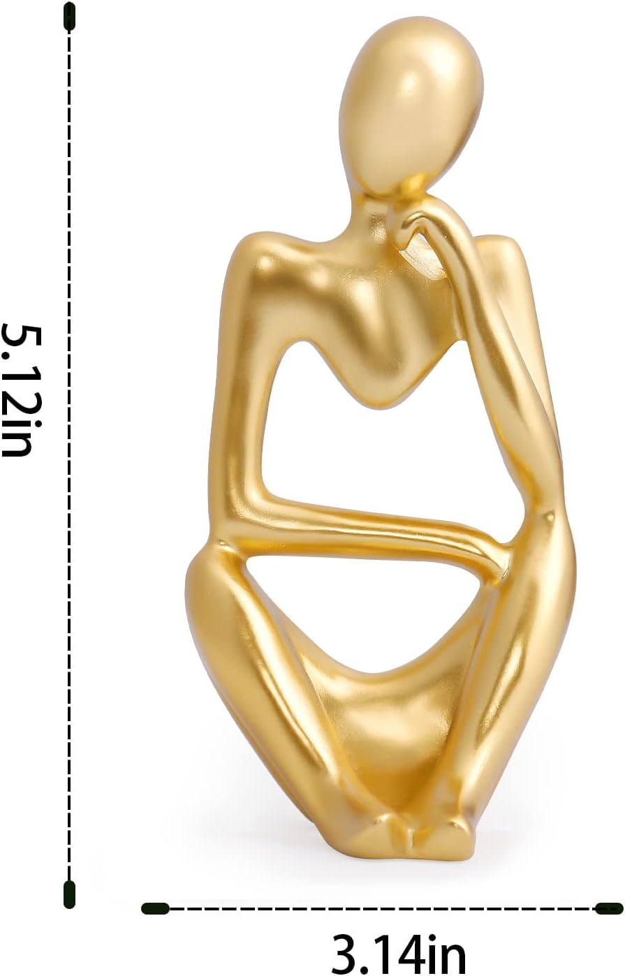 INNOLITES Resin Statue Thinker Style Decoration Abstract Sculptures Collectible Figurines for Home Decor Modern Office Shelf Desktop（Gold-Right