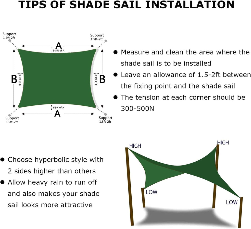 KANAGAWA 14'X18' Dark Green Custom Size Sun Shade Sail Rectangle UV Block Canopy Cover for Patio Backyard Lawn Garden Outdoor (Customized Available)