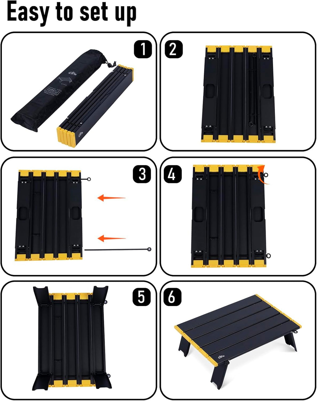 iClimb Ultralight Compact Mini Beach Picnic Folding Alu. Table with Carry Bag, Two Size (Black - L)