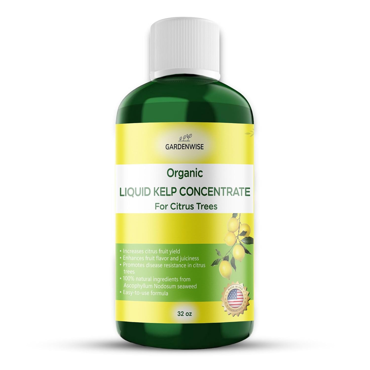 Organic Premium Kelp Seaweed Fertilizer: All-in-One Citrus Tree Fertilizer for Meyer Lemon, Lime, and Other Fruiting Trees - Liquid Plant Food for Potted & Outdoor Citrus Trees (32 OZ)