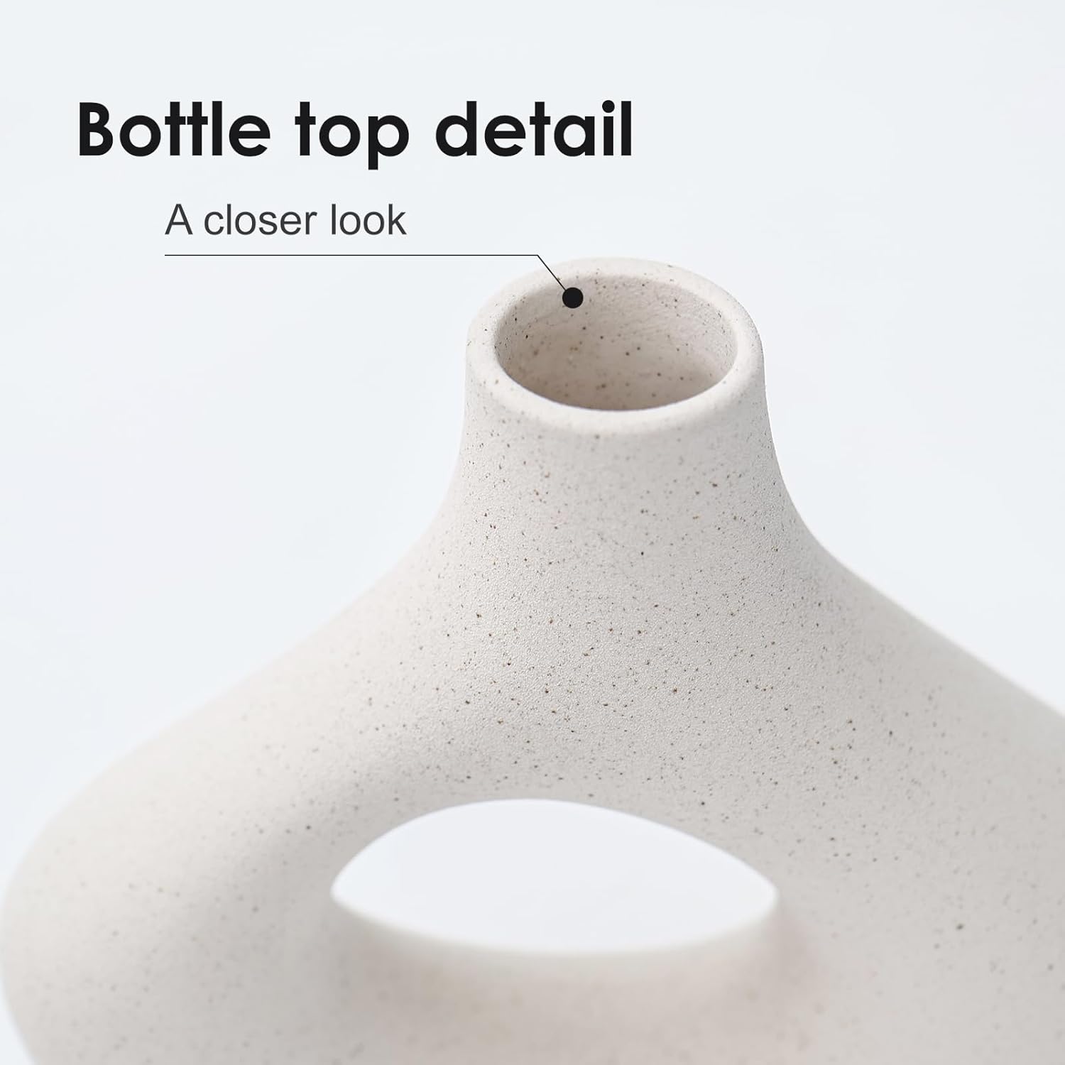 CEMABT Beige Ceramic Vase Set of 2 for Modern Minimalist Bohemian Decor，Round Matte Donut Vases for Pampas Grass-Perfect for Living Room, Dining Table, Office Bedroom Shelf Decor Entryway, Console…