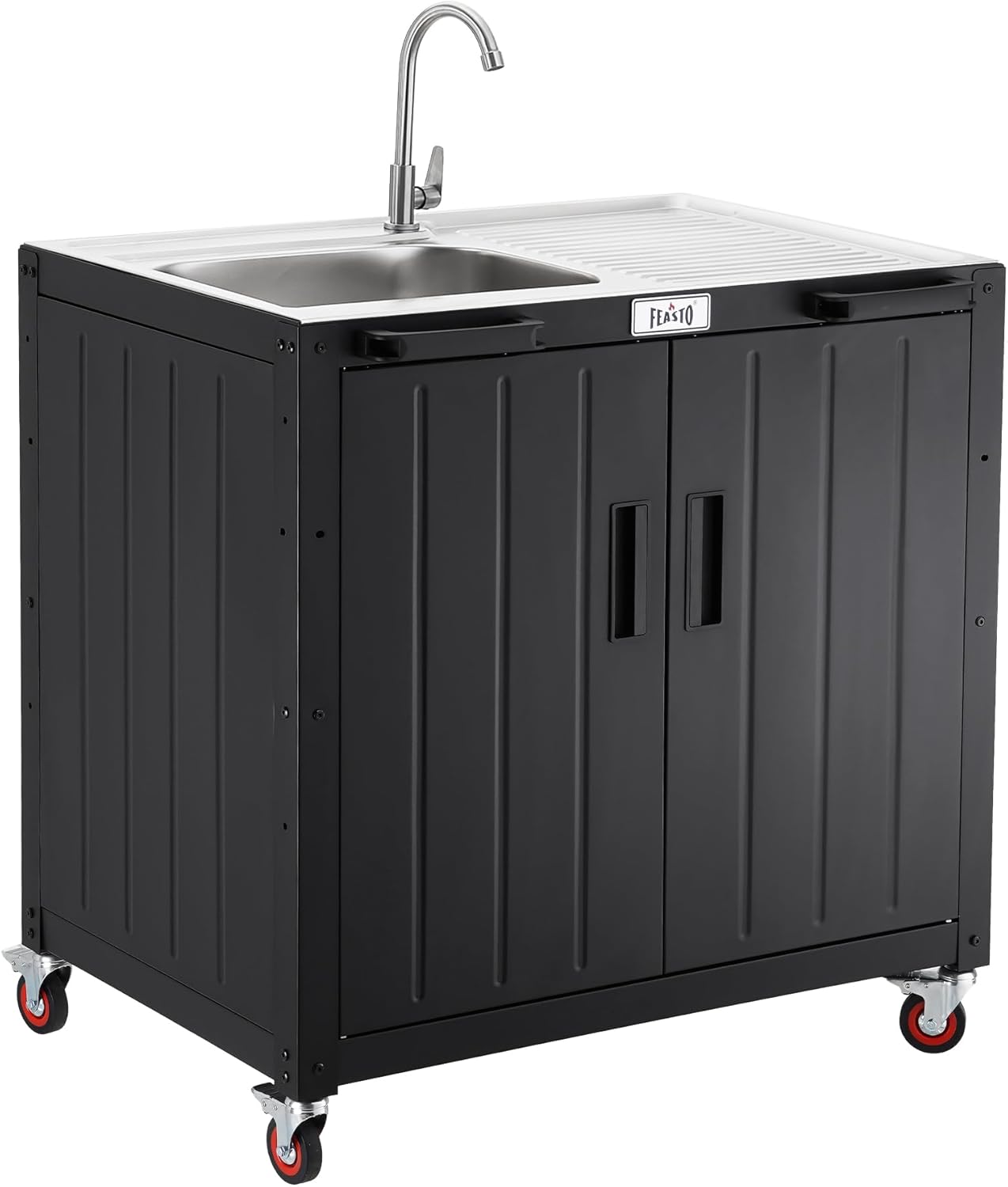 Freestanding Grill Cart with Sink and Cabinet, Movable Outdoor Cart Table with 304 Stainless Steel Sink, Outdoor Grill Cart,Outdoor Grill Station with Wheels, L35.4” x W24”