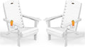 Adirondack Chairs Set of 2, Outdoor Fire Pit Chairs, HDPE All-Weather Adirondack Chairs with Cup Holder, Lawn Chair for Deck, Patio, Garden (White)