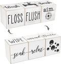 Farmhouse Funny Bathroom Decor, 4-Sided Wooden Blocks, Country Rustic Cute Bathroom Sign for Shelf, Black and White House Home Decorations Accents, 2.8