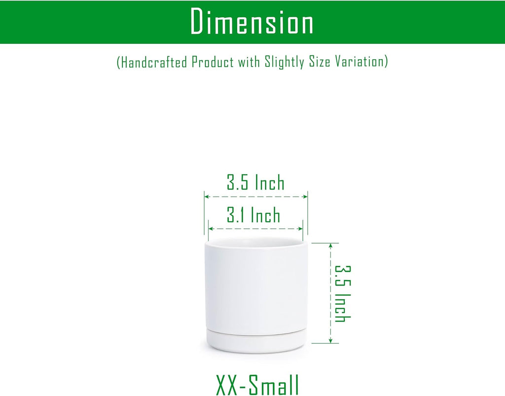 D'vine Dev Set of 2 Plants Pots, 3.5 Inch Ceramic Planter Pot for Plants with Drainage Hole and Saucer, White, 94-V-A-1