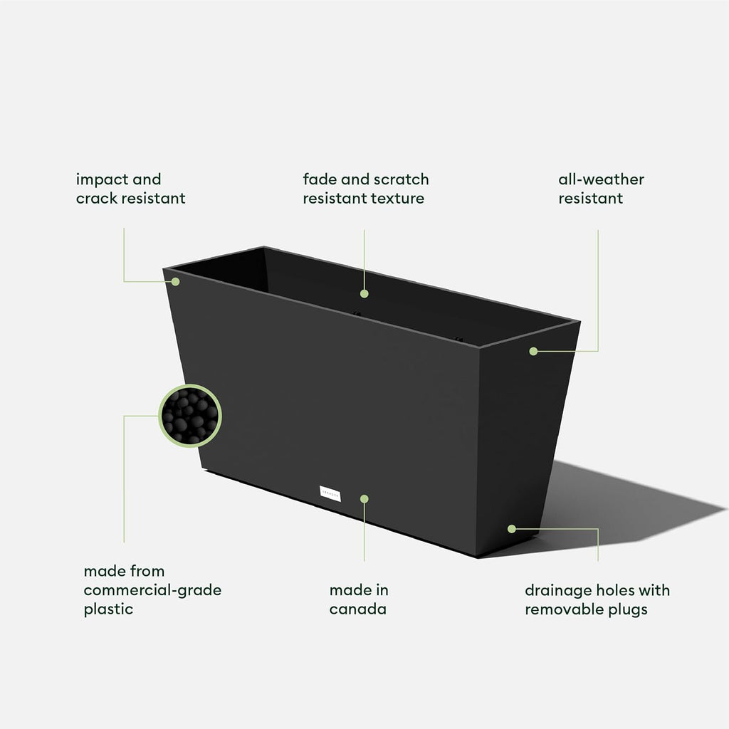 Veradek Midori Long Trough Planter (Black, 31 inch - 2 Pack with 2 Saucer Trays)