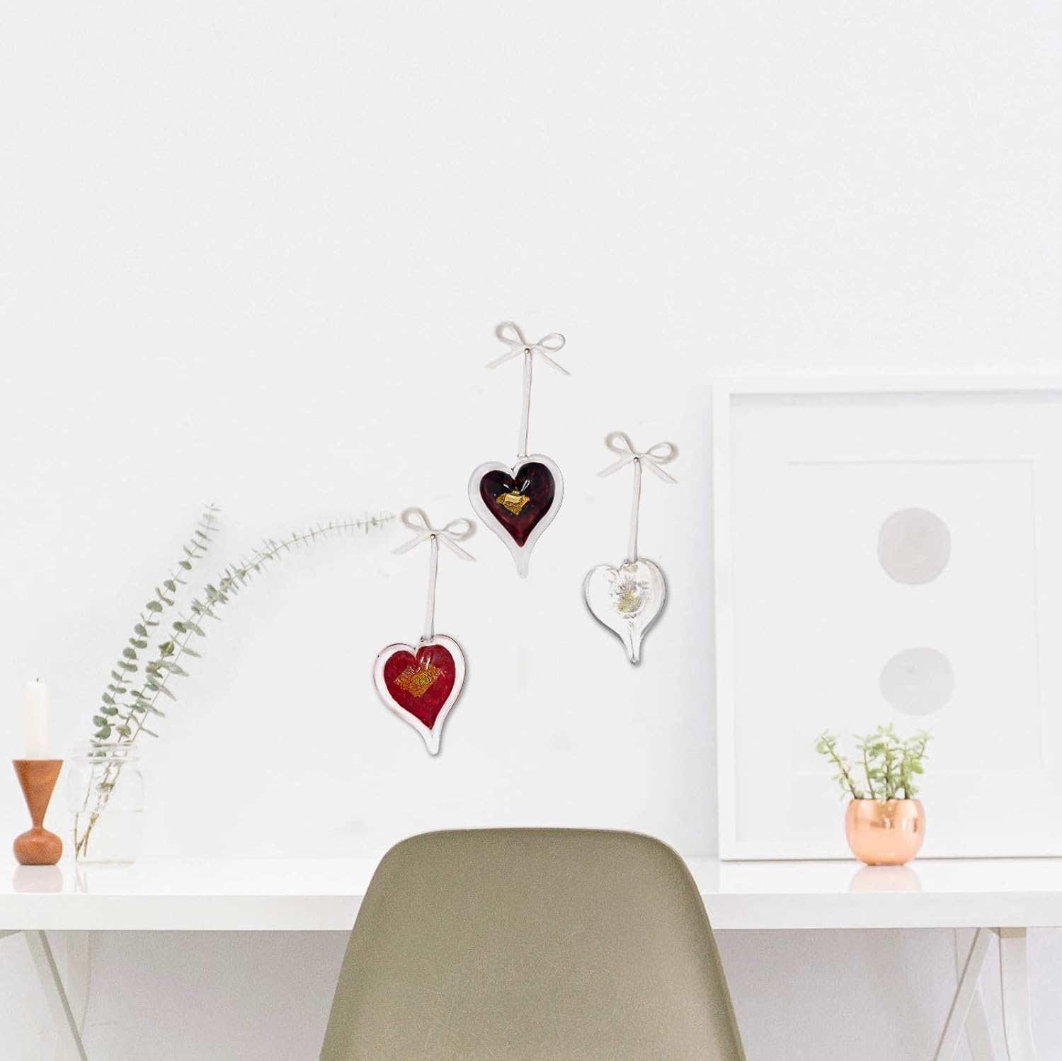 Luke Adams Glass Hanging Hearts – Hand Blown Glass Heart Ornament for Windows or Gifts – Colorful Blown Glass Hearts Decor (April - Diamond)