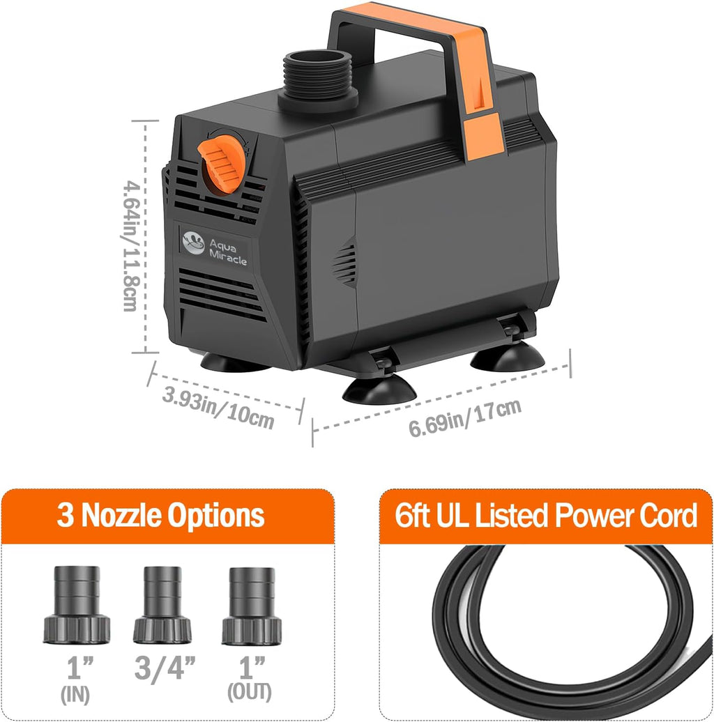 AquaMiracle 1050GPH Aquarium Water Pumps (4000L/H, 55W) Fountain Pump Pond Pump Submersible Water Pump with Flow Control for Fountain, Waterfall, Statuary, Filtration, Water feature, Hydroponics