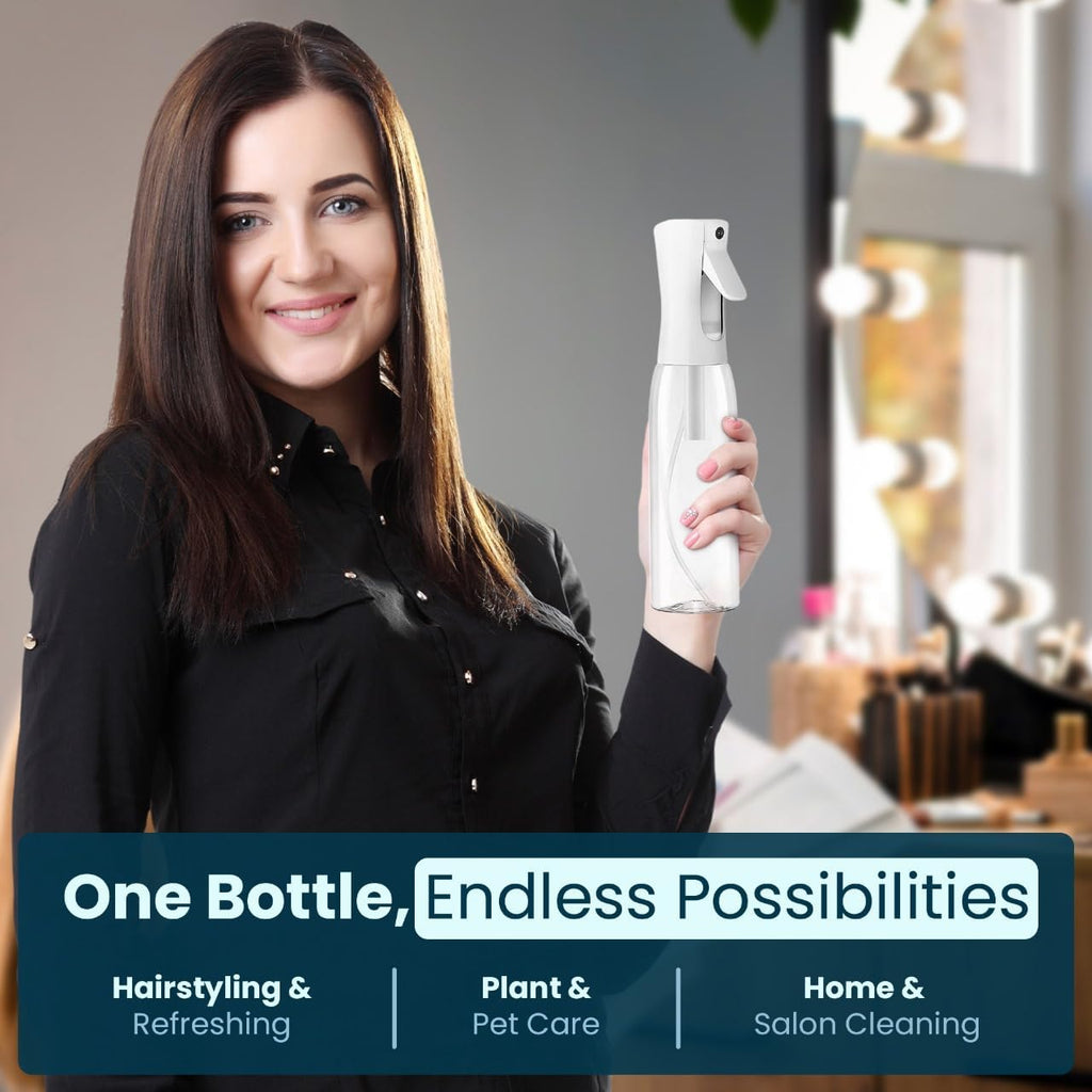 VIGOR PATH Ultra Fine Mist Spray Bottle – Continuous Mister for Hair, Plants & More, Professional Salon & Barber Quality, Clear Refillable Bottle, 500ml (17oz)