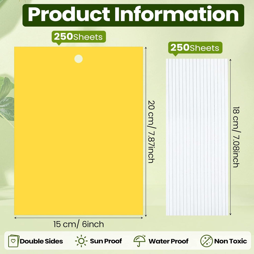 Qualirey 250 Pcs 6 x 8 Inch Sticky Traps for Plant Double Sided Sticky Trap for Gnats with Twist Ties Fly Traps for Fruit Insect Fungus Bugs Indoor Outdoor (Yellow)