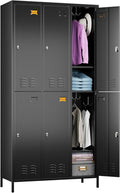 6 Doors Metal Lockers for Employees with 6 Shelves and 18 Hooks, Storage Locker with Business Card Holder for Office Gym School Bedroom, Assembly Required, Black