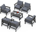 SERWALL HDPE Outdoor Furniture Set, 7 Piece All Weather Wood-Like Outdoor Sofa Sectional Couch, Grey Patio Furniture Set with Grey Cushions