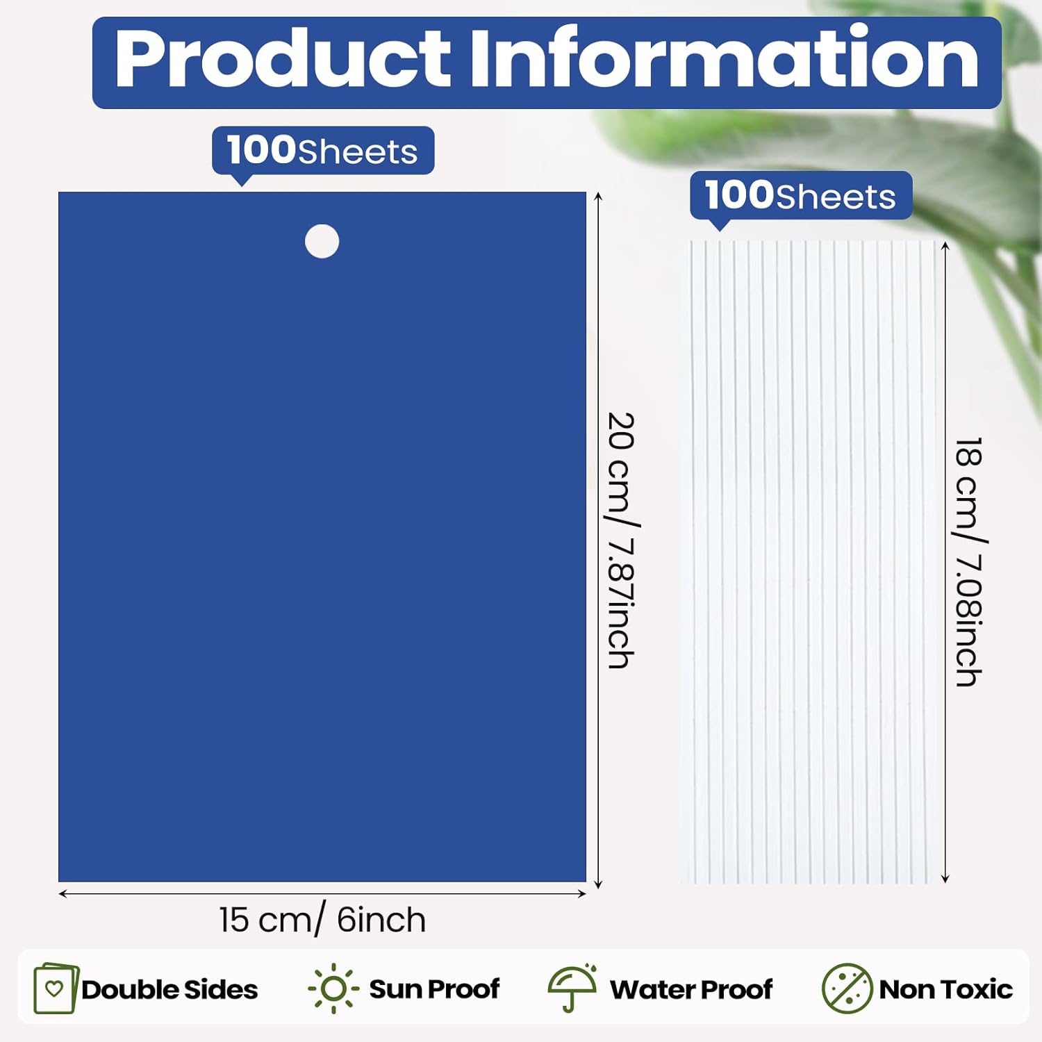 Qualirey 100 Pcs 6 x 8 Inch Sticky Traps for Plant Double Sided Sticky Trap for Gnats with Twist Ties Fly Traps for Fruit Insect Fungus Bugs Indoor Outdoor (Blue)