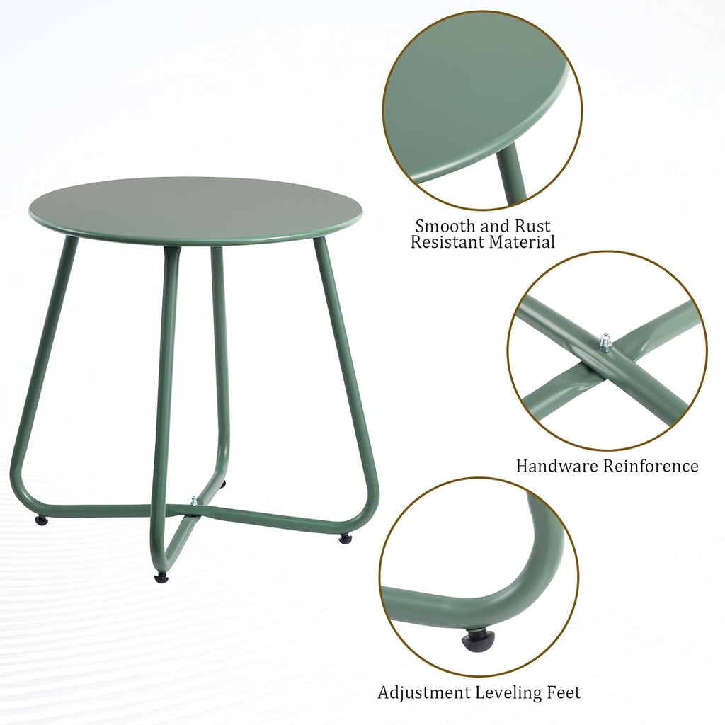 HollyHOME Round Metal Side Table, Rust-Resistant Patio Small Plant Stand, Outdoor 17.32'' Portable End Table for Balconies, Gardens, Living Rooms and Bedrooms, Atrovirens