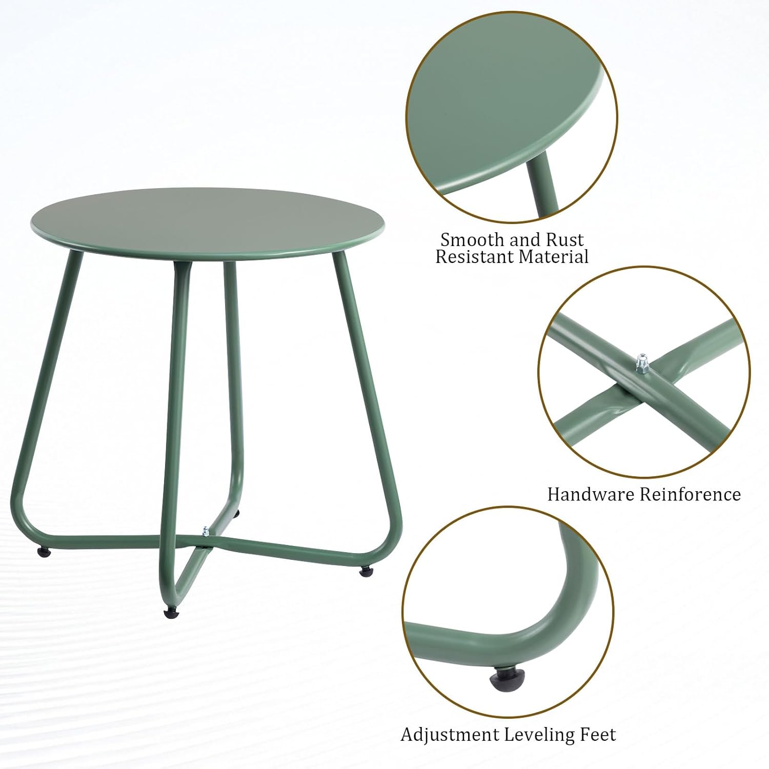 HollyHOME Round Metal Side Table, Rust-Resistant Patio Small Plant Stand, Outdoor 17.32'' Portable End Table for Balconies, Gardens, Living Rooms and Bedrooms, Atrovirens