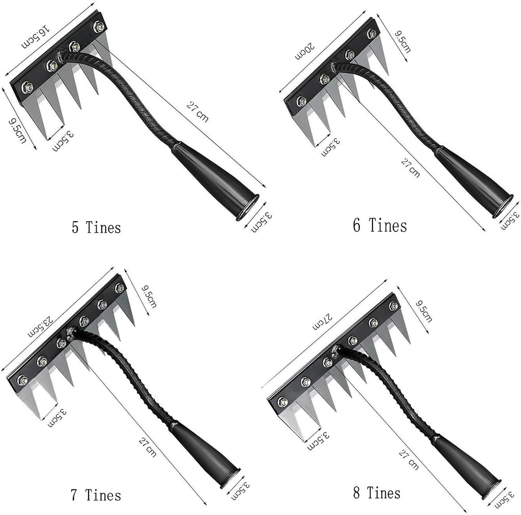 Gardening Hand Weeder Tool,Manual Weeder Tool with Detachable Blades, 4 Sizes High Carbon Steel Dual-Edge Design for Farm Garden Lawn Weed Removal, Soil Cultivation & Root Extraction (5 Tines)