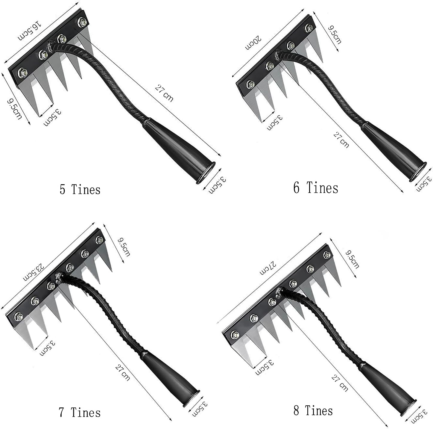Gardening Hand Weeder Tool,Manual Weeder Tool with Detachable Blades, 4 Sizes High Carbon Steel Dual-Edge Design for Farm Garden Lawn Weed Removal, Soil Cultivation & Root Extraction (5 Tines)