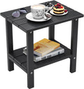 Weather Resistant Outdoor Side Table, Adirondack HDPE Small Outdoor Table, 2-Tier Small Patio Tables for Outside or Indoor, Black