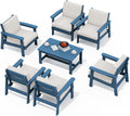 SERWALL HDPE Outdoor Furniture Set, 7 Piece All Weather Wood-Like Outdoor Sofa Sectional Couch, Blue Patio Furniture Set with Khaki Cushions
