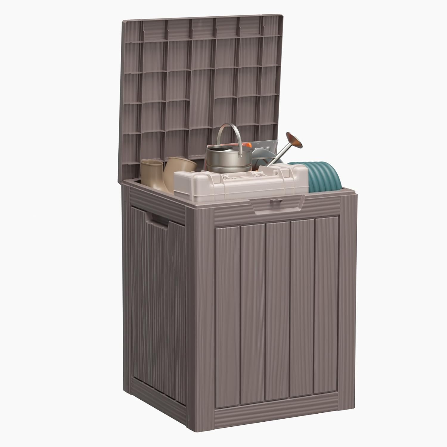 28 Gallon Resin Deck Box, Lockable Patio Outdoor Storage Box for Furniture, Garden Tools and Tools Storage, Waterproof Outside Storage Boxes - Grey