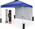 CROWN SHADES 10x10 Pop Up Canopy with 1 Side Wall - Beach Tent with One Push Setup - Outdoor Sun Shade for Events, Parties, Camping - Gazebo with STO-N-Go Cover Bag (Navy Blue)