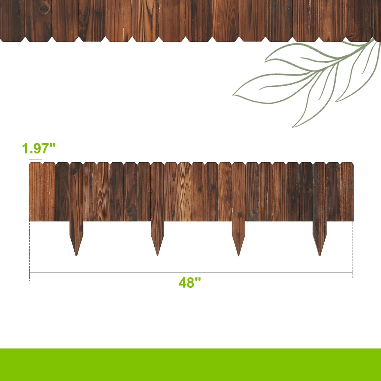 Wooden Garden Edging Border Wood Garden Fence Wooden Landscape Edging Decorative No-Dig Garden Edging Landscaping Lawn Edging Fence-7.87”H x48”L (2PACK, 8FT Total Length)