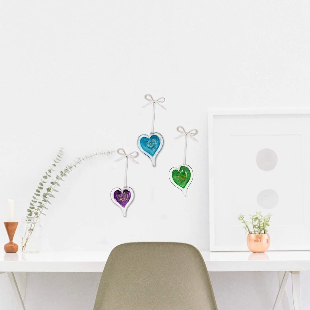 Luke Adams Glass Hanging Hearts – Hand Blown Glass Heart Ornament for Windows or Gifts – Colorful Blown Glass Hearts Decor (May - Emerald)