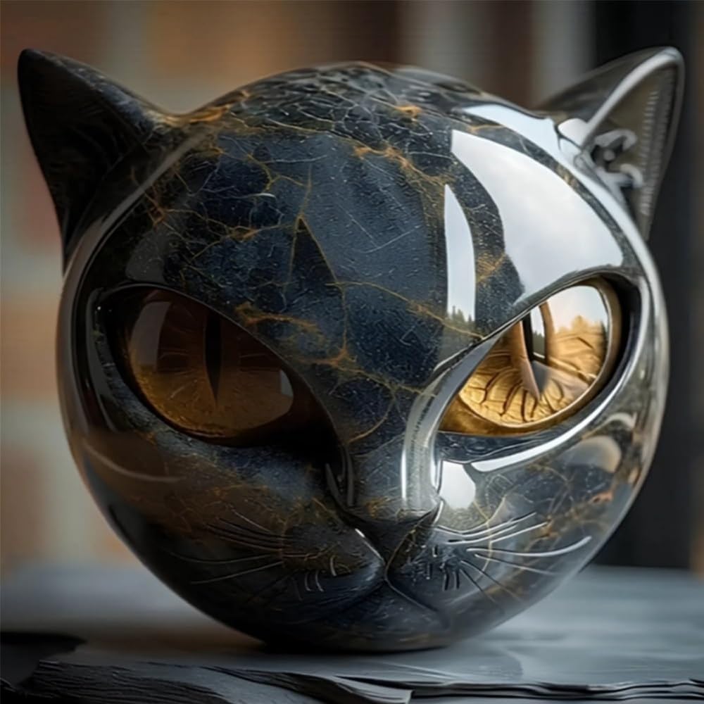 Luxury Black Cat Stone Sculpture, Elegant Home Décor & Gift-Ready Art Piece, Hand-Carved Crystals and Healing Stones Carved, Cute Decoration Gemstones Gifts for Cat Lovers Women Men (E)