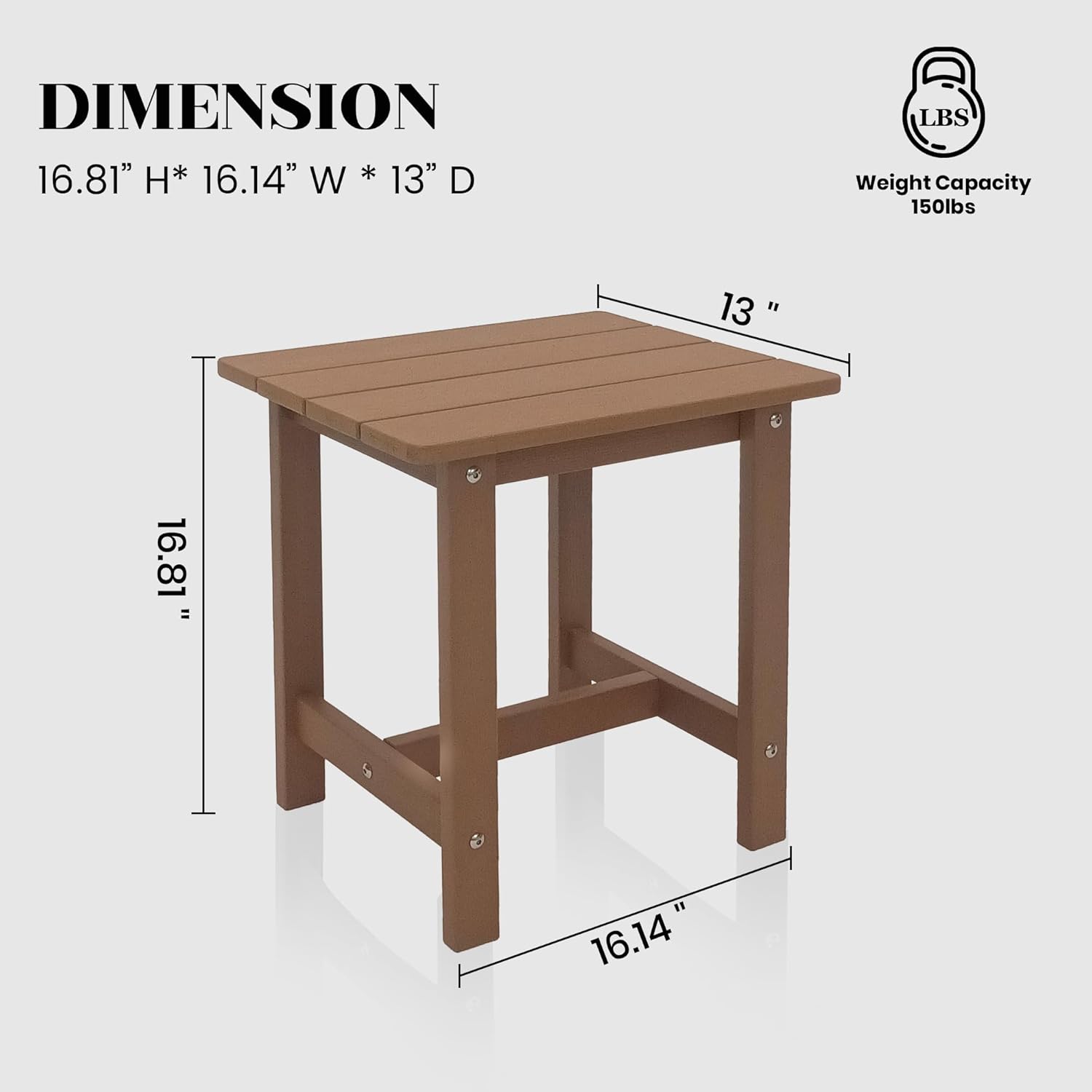 Outdoor Side Table, Small Adirondack Side Table for Adirondack Chair - Indoor Outdoor End Table - HDPS (Teak)