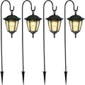 Dynaming 4 Pack Solar Hanging Lights Outdoor, Solar Powered Garden Decorative Lanterns with 4 x 38 Inch Shepherd Hooks, Waterproof Landscape Lighting for Lawn Patio Yard Pathway Driveway, Warm White