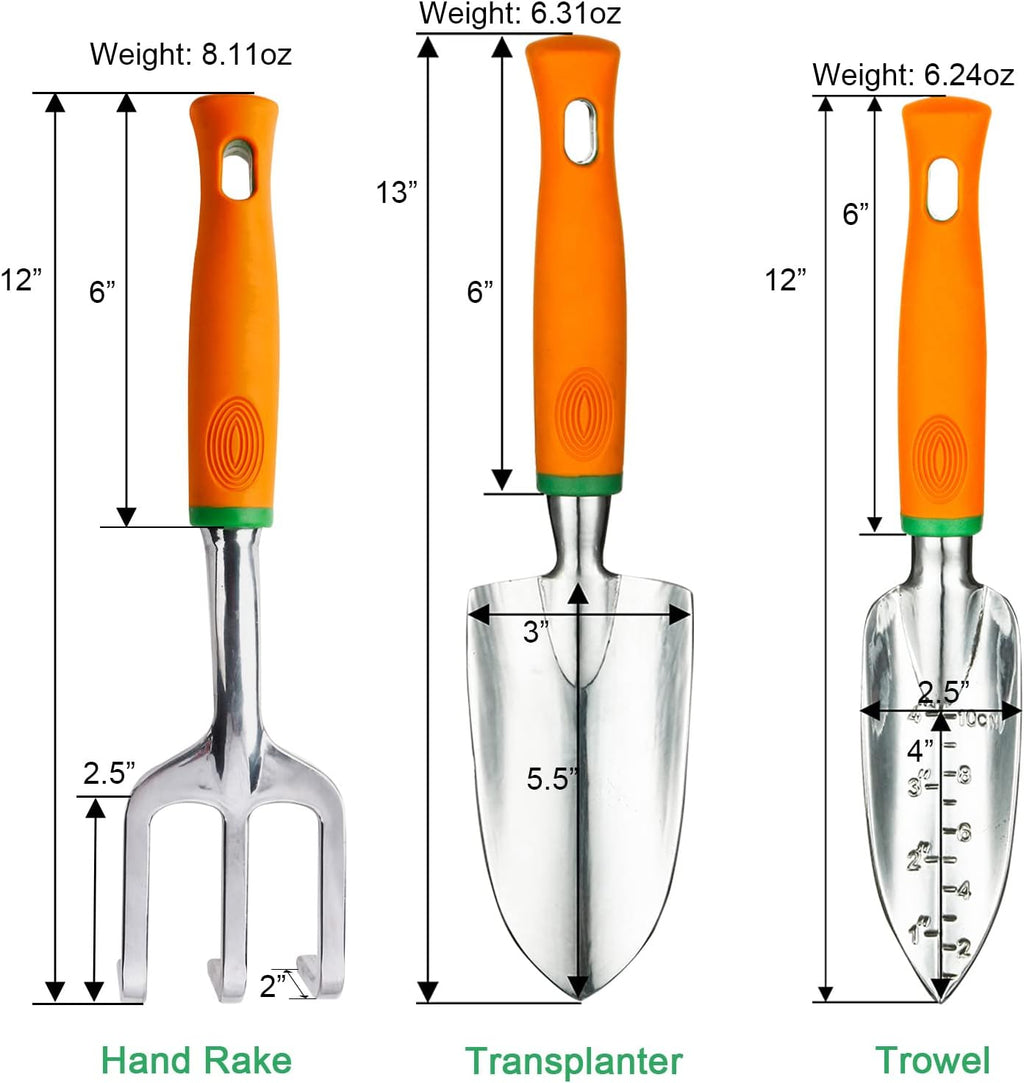 Ukoke Garden Tool Set, 3 Piece Aluminum Hand Tool Kit, Outdoor Tool, Heavy Duty Gardening Work Set with Ergonomic Handle, Gardening Tools for Women Men