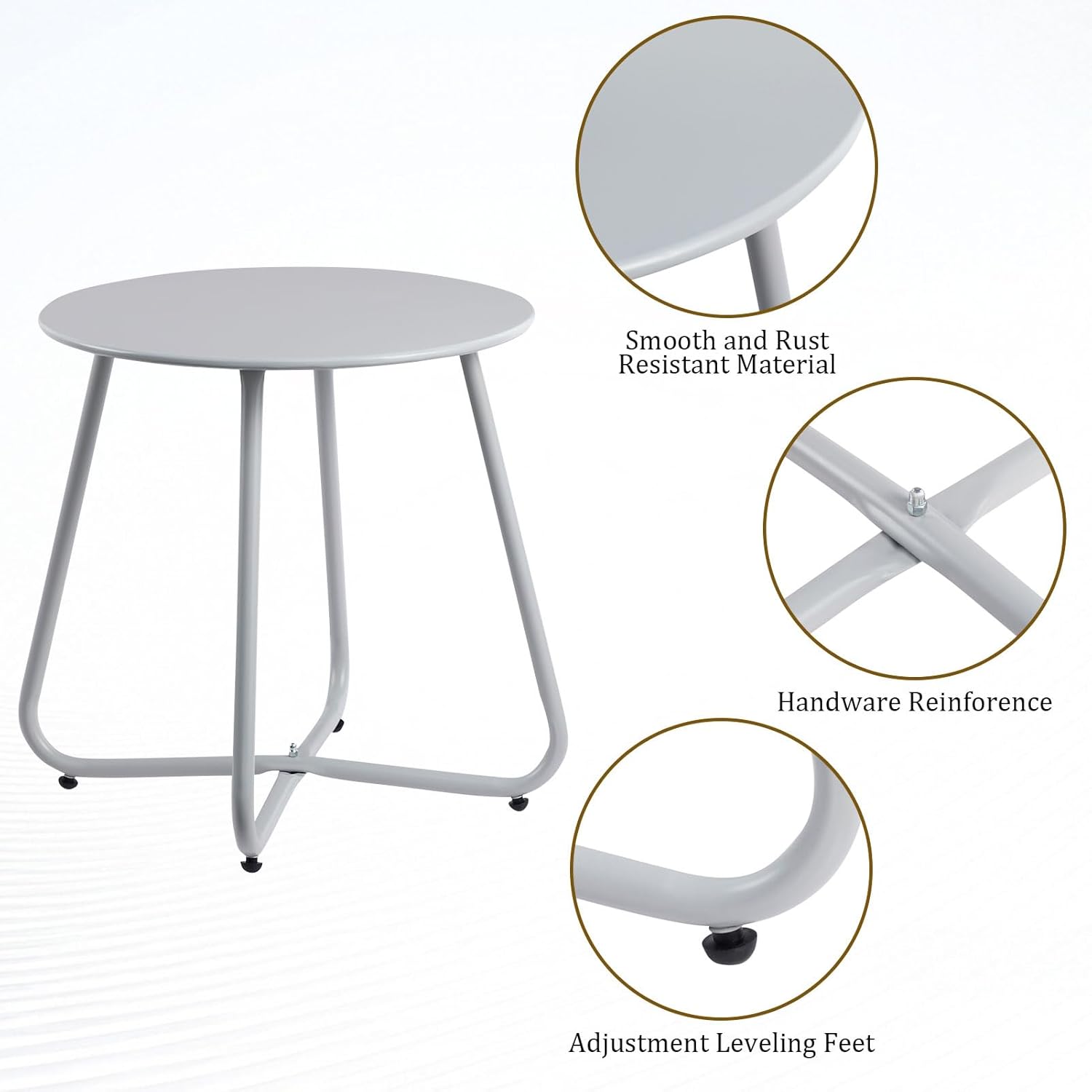 HollyHOME Round Metal Side Table, Rust-Resistant Patio Small Plant Stand, Outdoor 17.32'' Portable End Table for Balconies, Gardens, Living Rooms and Bedrooms, Grey