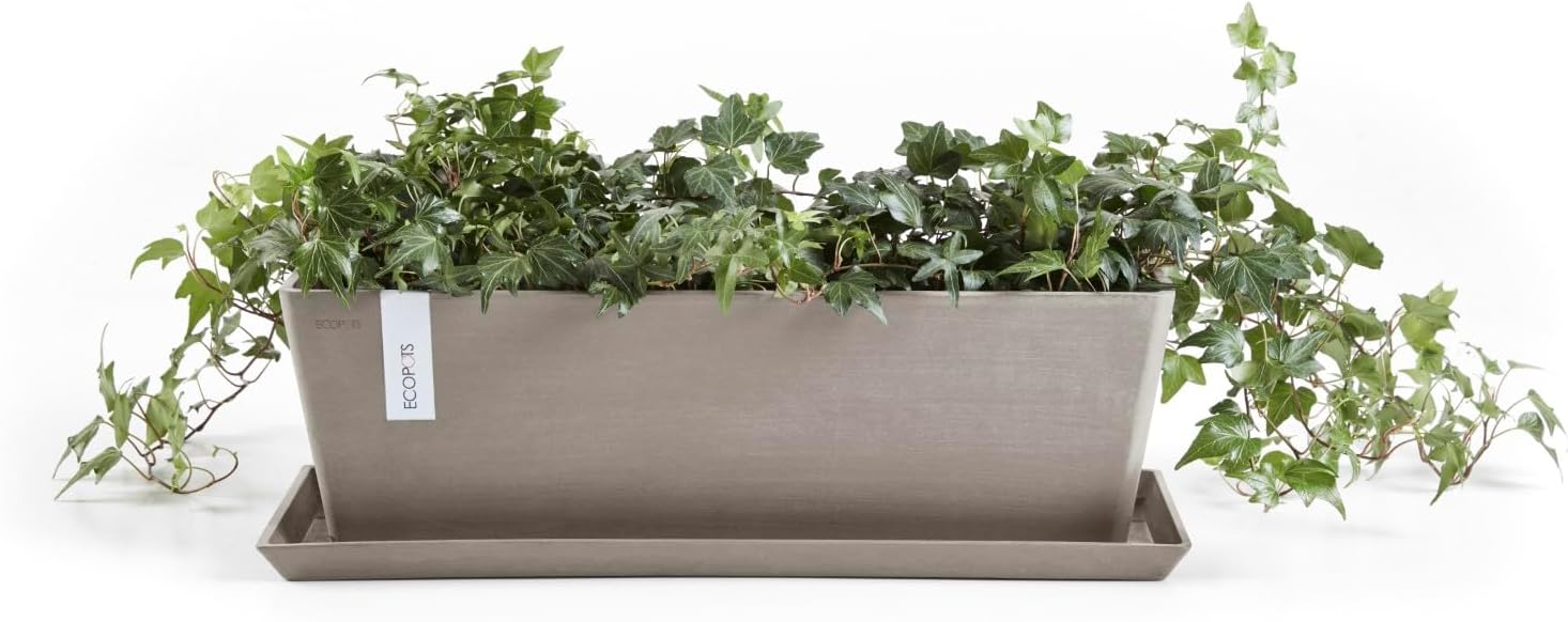 Ecopots Bruges Durable Modern Rectangular Indoor/Outdoor Recycled-Based Composite Flower Pot Planter, Taupe, 17.75"